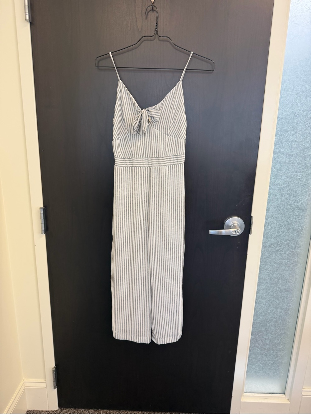 Japna White and Navy Striped Polyester Romper, size small